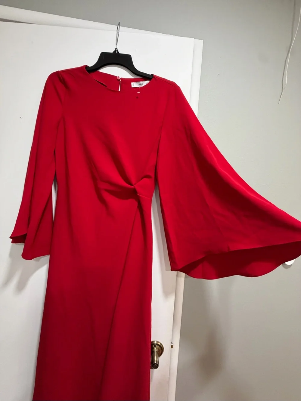 NWT Mango Red Side Twist Bell Sleeve Midi Dress Size 6 - Picture 4 of 8